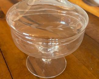 vintage clear glass footed candy dish with a lid