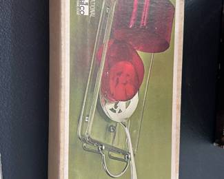 vintage boxed silverplate and cranberry glass serving set