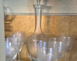 vintage crystal decanter with matching wine glasses 