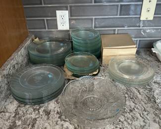 clear, pressed glass plates