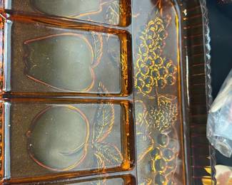 vintage Indiana Glass golden amber 5-part divided relish and fruit serving tray