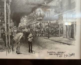 1987 pencil sketch print titled "French Quarter Nights" by artist Don Davey