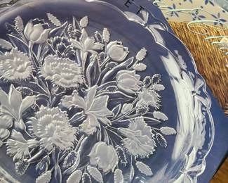 vintage 1992 Crystal Clear Studios Bouquet Frosted Floral Platter
