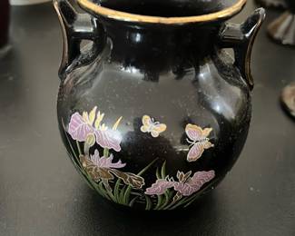 vintage Japanese black porcelain mini vase