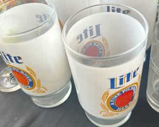 vintage frosted glass Miller Lite pilsner beer glasses 