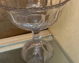vintage clear pressed glass pedestal compote dish