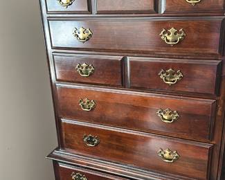 traditional cherry wood Queen Anne-style highboy dresser