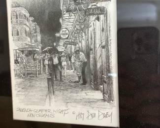 1987 pencil sketch print titled "French Quarter Nights" by artist Don Davey