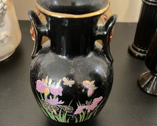 vintage 20th-century Japanese ceramic black double-handled vase