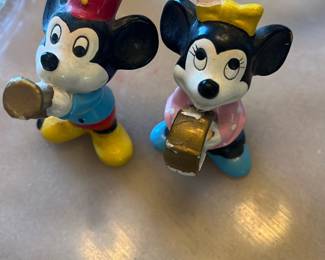 vintage Walt Disney Productions marching band figurines of Mickey and Minnie Mouse