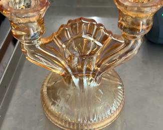 vintage Jeannette Glass Company double-arm candlestick holder