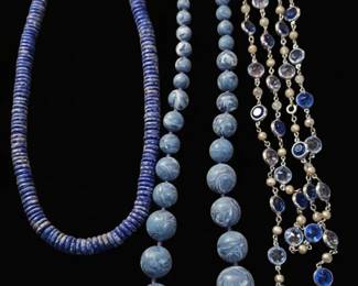 Vintage Blue Bead Necklace Collection Lapis Lazuli, Swirled Glass, and Cabochon Station