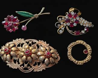 Collection of Four Vintage Costume Jewelry Brooches