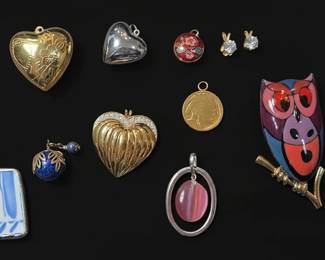 Estate Jewelry Assortment Pendants, Brooch, and Earrings