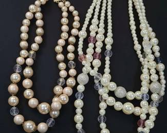 Vintage MultiStrand Faux Pearl and Crystal Necklaces