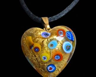 Murano Millefiori Gold Foil Heart Pendant