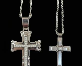 Two Mens Cross Pendants with Chains