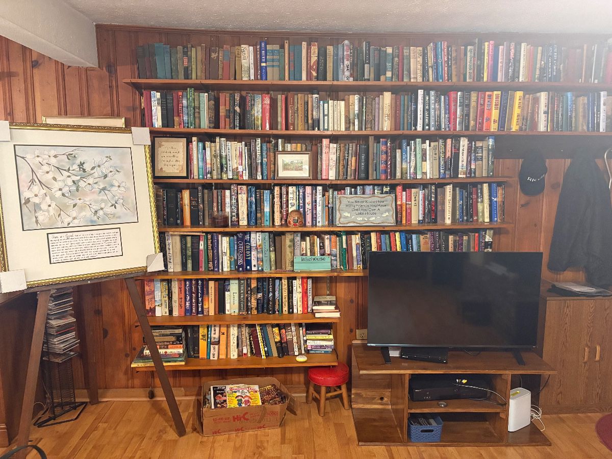Large library of books, many genres