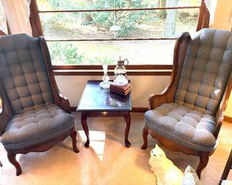 High back colonial revival lounge chairs