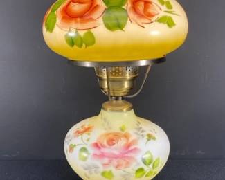 Vintage Hand Painted Floral Hurricane Parlor Style Lamp