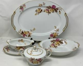 Noritake Angela Peer I h Platter, Serving Bowl, Gravy Boat And Sugar Bowl With Lid