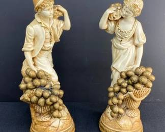 Vintage Marwal Chalkware Peasant Boy And Girl With Grapes