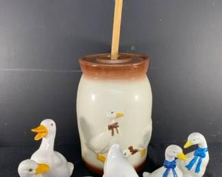 Vintage Ceramic Ducks, Butter Churn And Geese