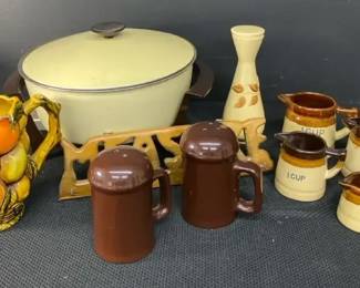 Vintage Brown Stoneware Measuring Cups And More