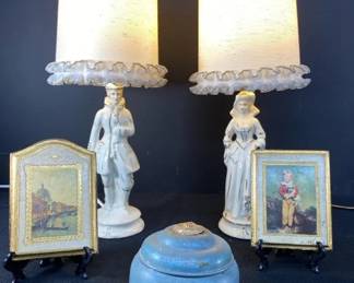 Vintage Porcelain Man And Woman Lamps And More