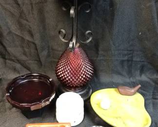 MCM Vintage Red Glass Standing Floor Ashtray, Golf Ashtray, Dorsal Ashtrays And More