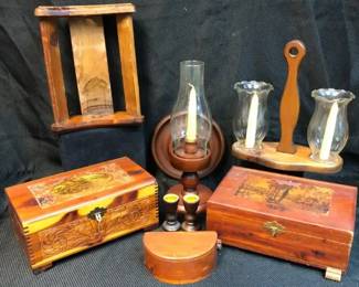 Vintage Rustic Wood Collection Cedar Jewelry Boxes, Wood Candle Holders And More