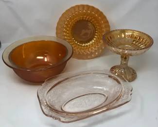 Vintage Anchor Hocking Fire King Peach Lustre Glass Dish And More