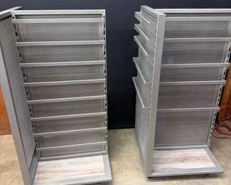 Pair Of Freestanding Vertical Metal Display Racks Multitiered