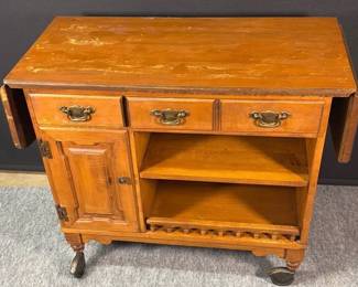 Wooden Drop leaf Tea Cart On Casters