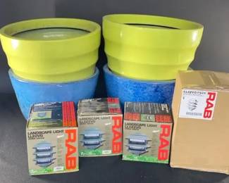 Landscape Lights ,1 Set Of Blue Ceramic Potting Containers Green Hard Plastic Potting Containers