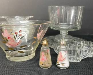 Vintage Anchor Hocking Gay Fad Pink Salad Bowl, Salt And Pepper Shakers And More