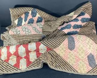 Antique Hand stitched Quilt In Brown And Pink Tones
