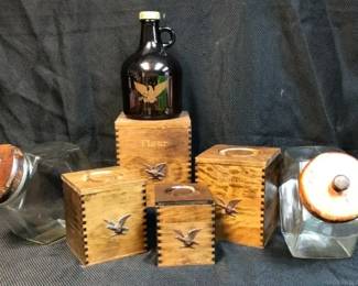 Vintage Wooden Canister Set, Weathered Glass Storage Containers And More