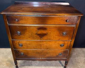 Vintage Four Drawer Wood Chest Of Drawers With Walnut Finish
