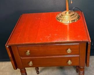 Wild Wood Cherry End Table With Green Glass Lamp