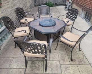 7 PIECE PATIO FIRE PIT SET WITH PROPANE TABLE