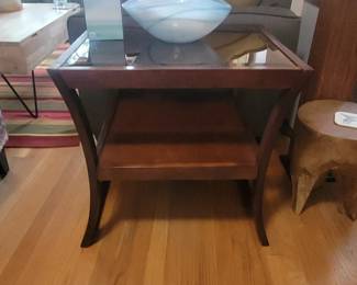 WOOD AND GLASS SIDE TABLES, 2 AVAILABLE 