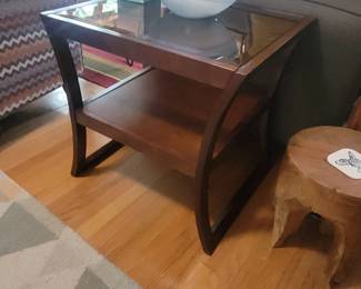 WOOD AND GLASS SIDE TABLES, 2 AVAILABLE 