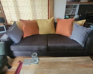 GRAY FABRIC COUCH WITH PILLOWS