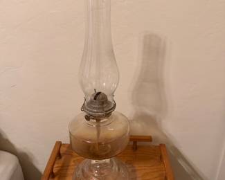 vintage clear glass oil or kerosene lamp