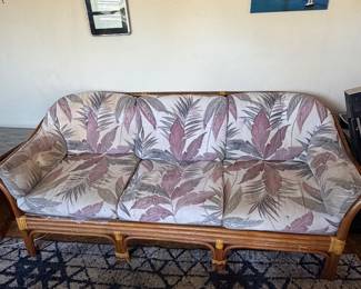 vintage three-seat rattan sofa