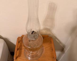 vintage clear glass oil or kerosene lamp