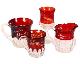 Antique Cranberry Glass Souvenir Lot of 4