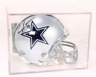 Tony Romo Autographed Riddell Mini Helmet in Case