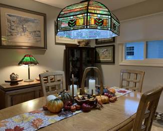 Arts & Crafts mission hanging lamp - glass panels, minor damage